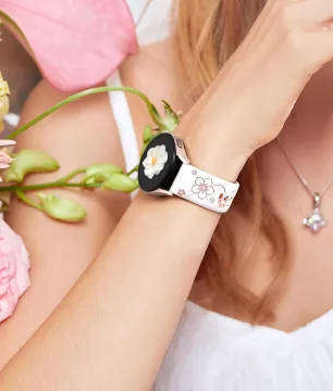 Flower Engraved Silicone Band Compatible With Samsung Galaxy Watch - White