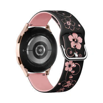 Flower Engraved Silicone Band Compatible With Samsung Galaxy Watch - Black