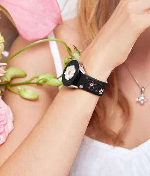 Flower Engraved Silicone Band Compatible With Samsung Galaxy Watch - Black