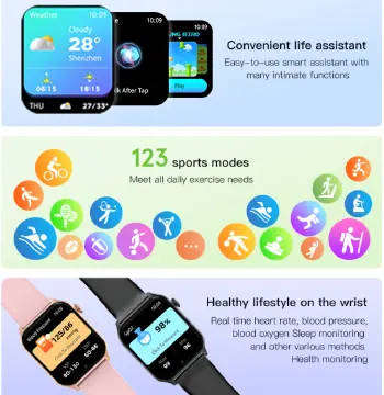 1.83" Screen Unisex Waterproof Smart Watch - Black