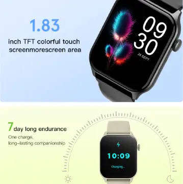 1.83" Screen Unisex Waterproof Smart Watch - Black