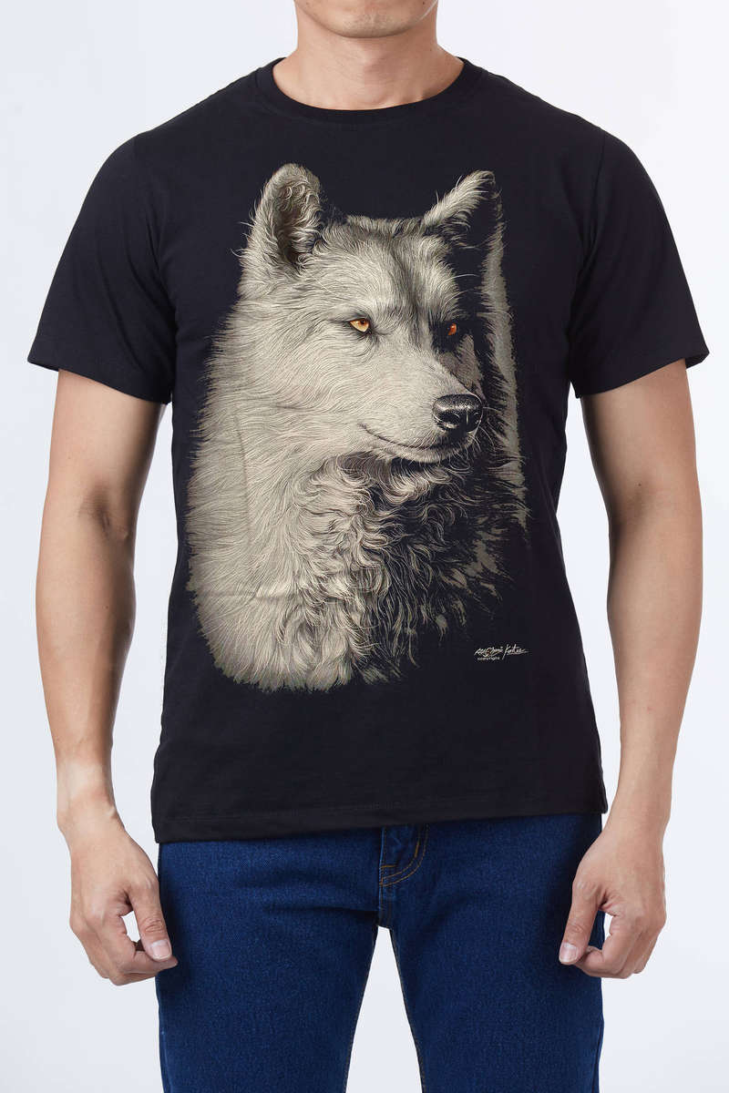 Amber Eye Wolf - Black T-Shirt - High Definition Glow In The Dark (TS0135L)
