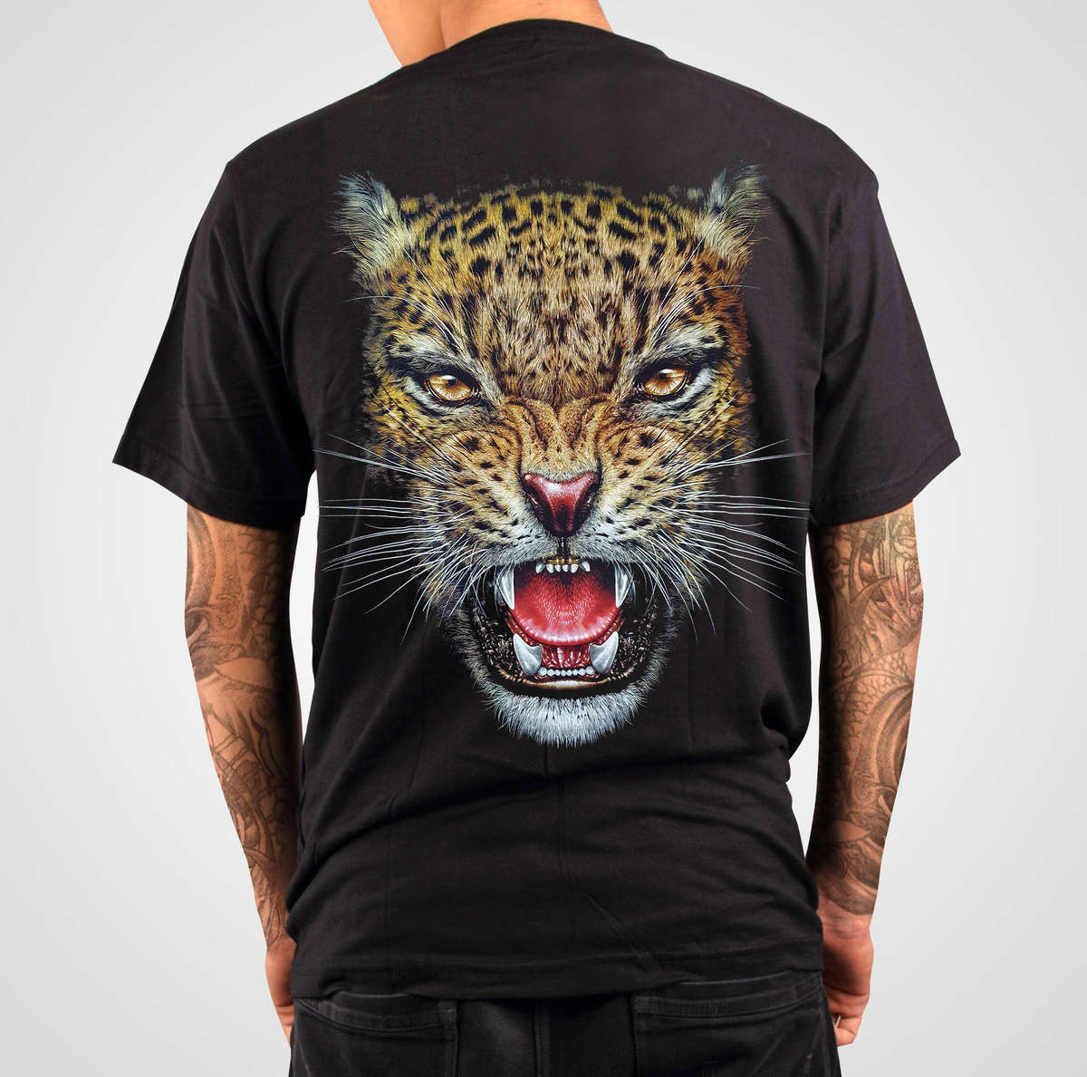 Leopard half Face - Black T-shirt-High Definition Glow In The Dark (TS0144L)