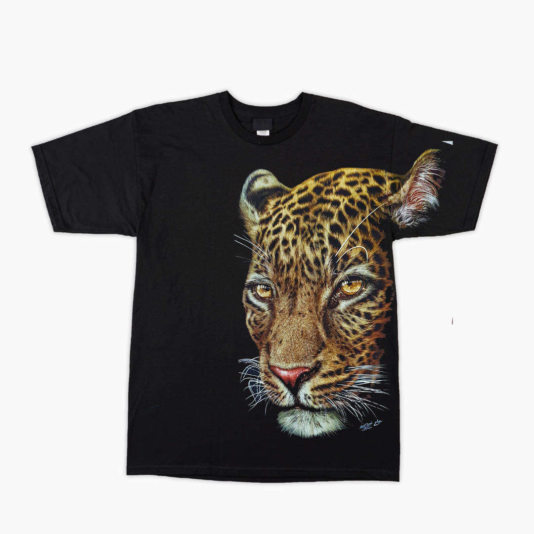 Leopard half Face - Black T-shirt-High Definition Glow In The Dark (TS0144L)