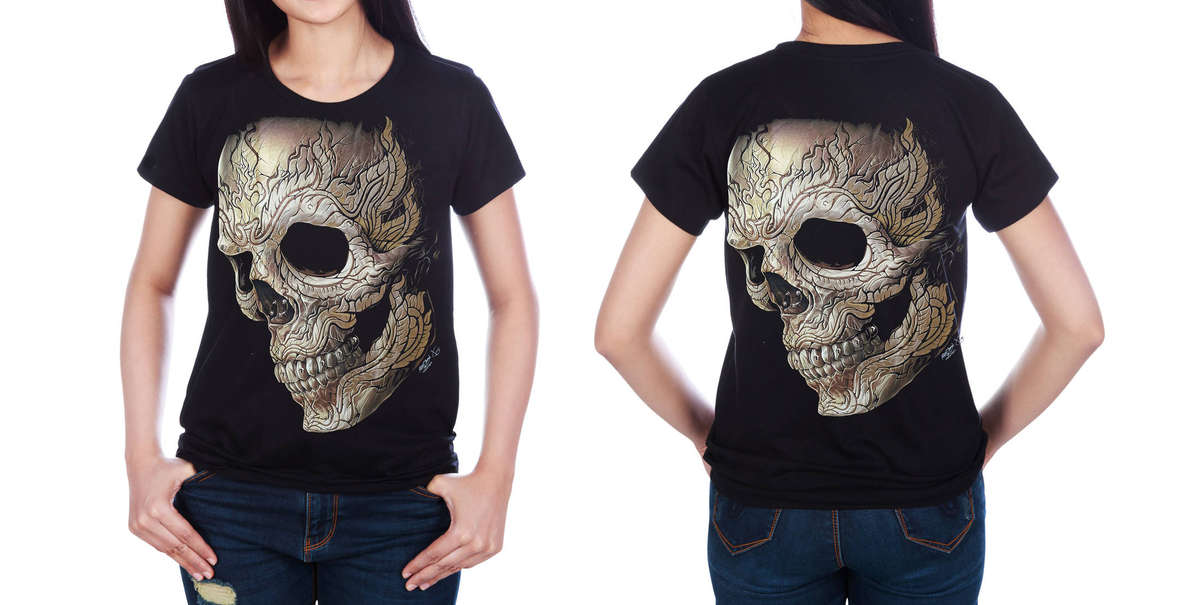 Pierced Skull - Black T-shirt-High Definition Glow In The Dark (TS0147L)