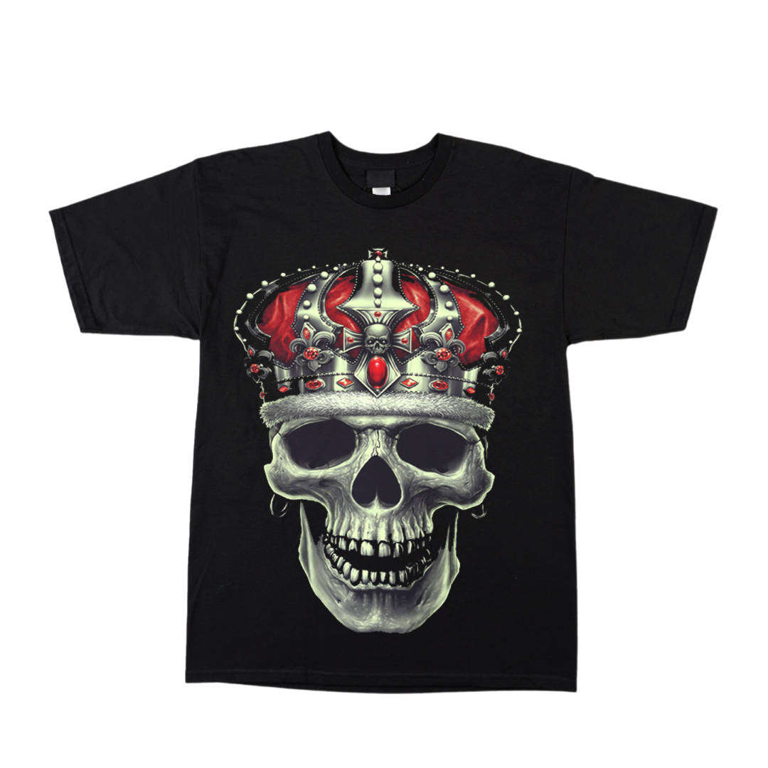 King Skull - Black T-shirt-High Definition Glow In The Dark (TS0178S)