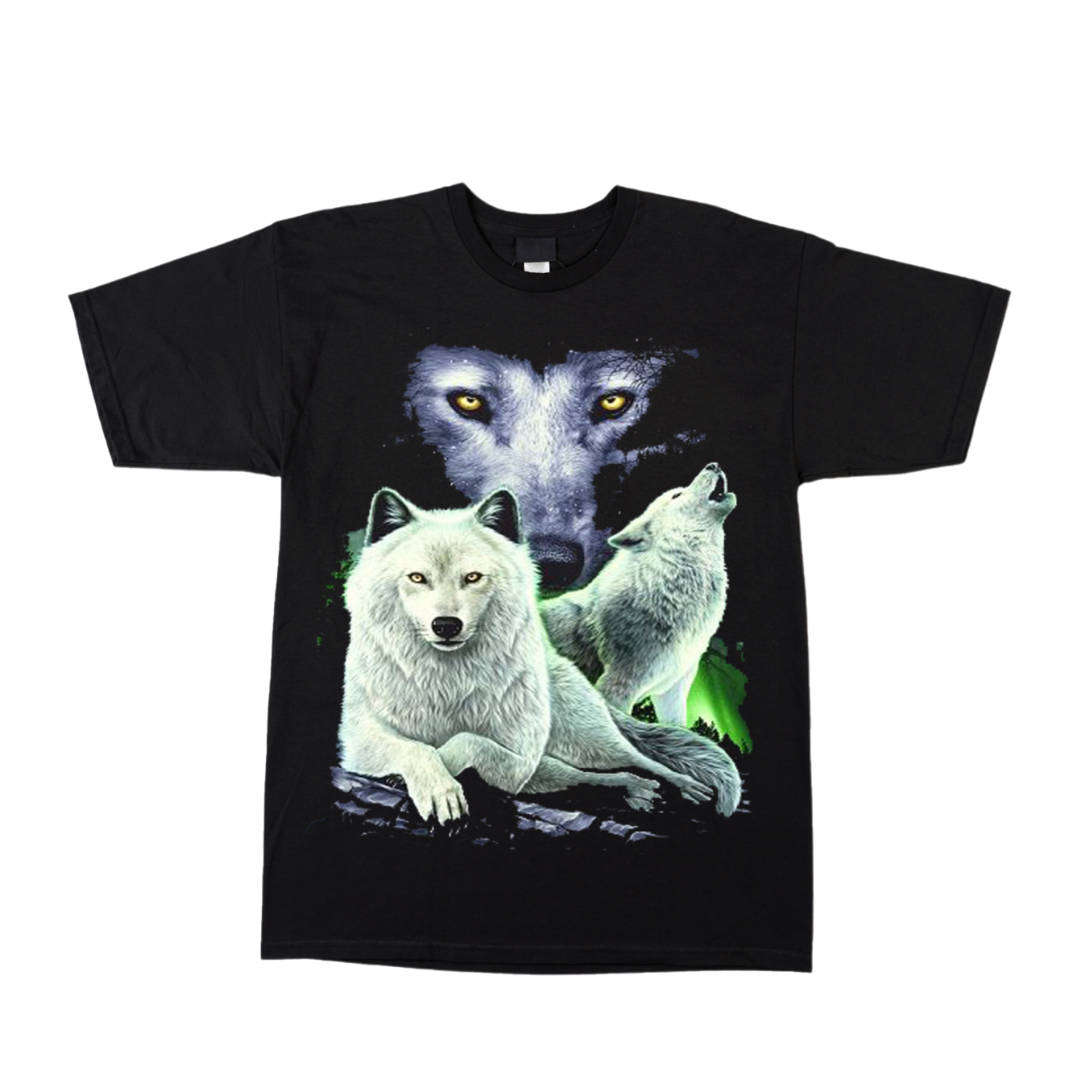 White Wolf Trio - Black T-Shirt - High Definition Glow In The Dark (TS0047XL)
