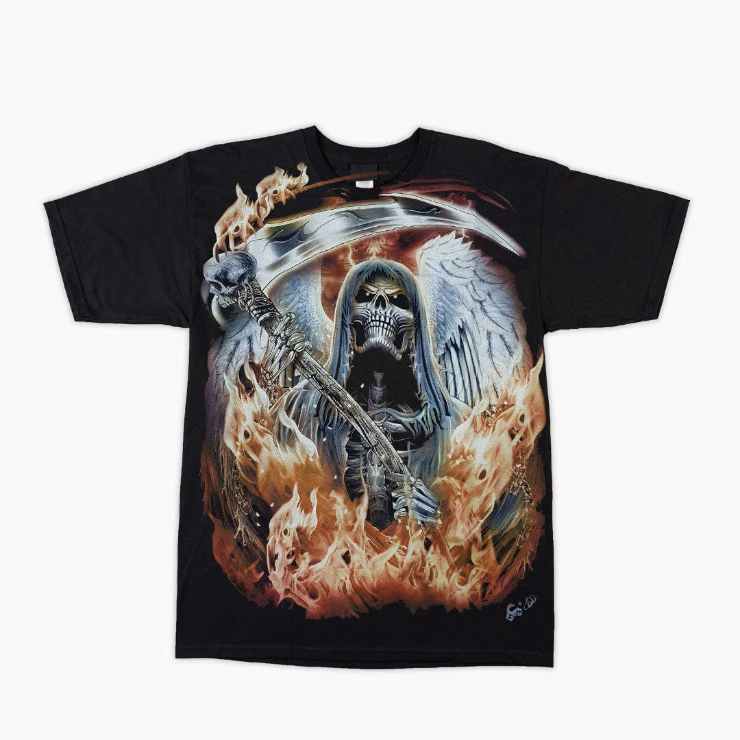 Flame Grim Reaper - Black T-Shirt - High Definition Glow In The Dark (TS0055M)