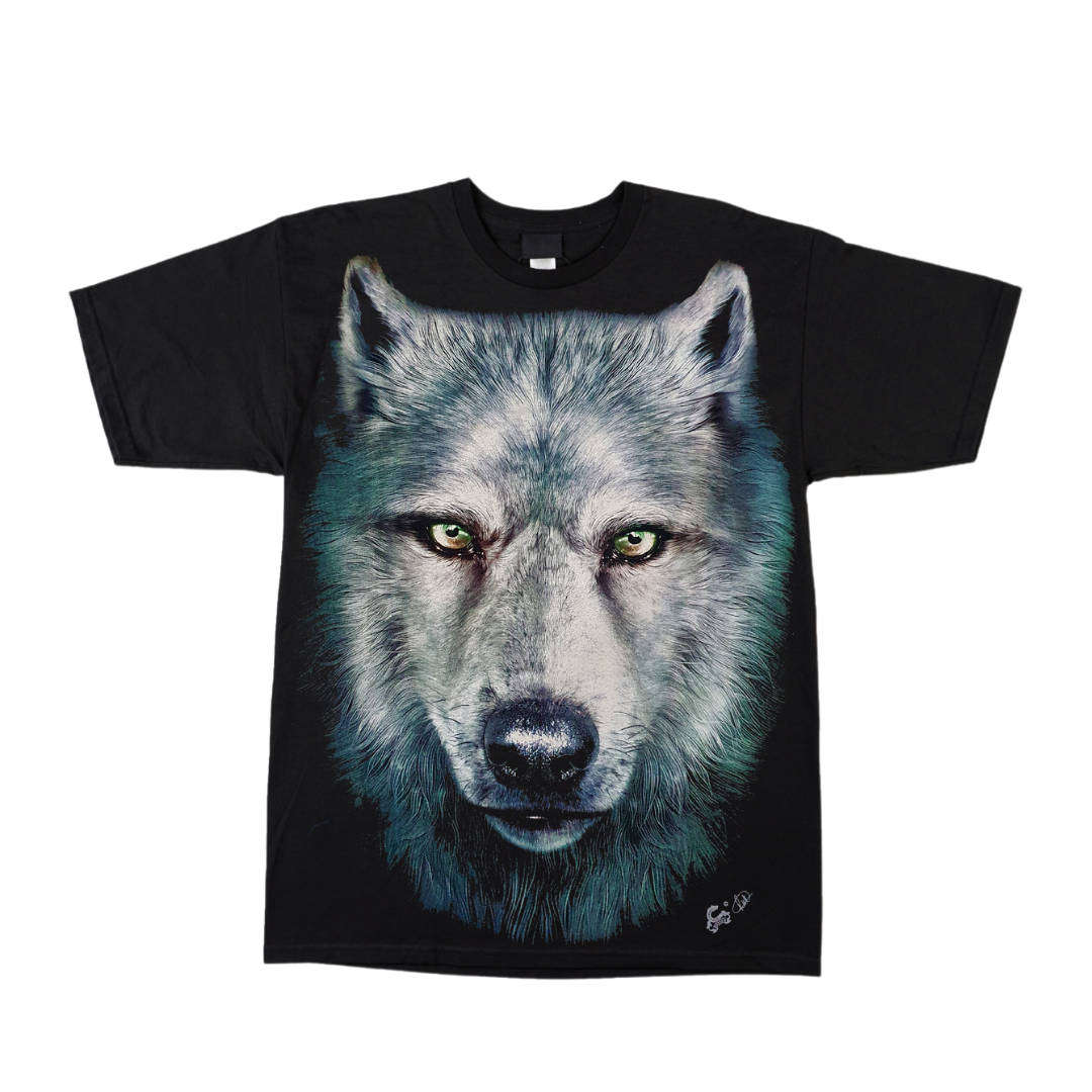 Wolf Zoomed In - Black T-shirt-High Definition Glow In The Dark (TS0060XL)