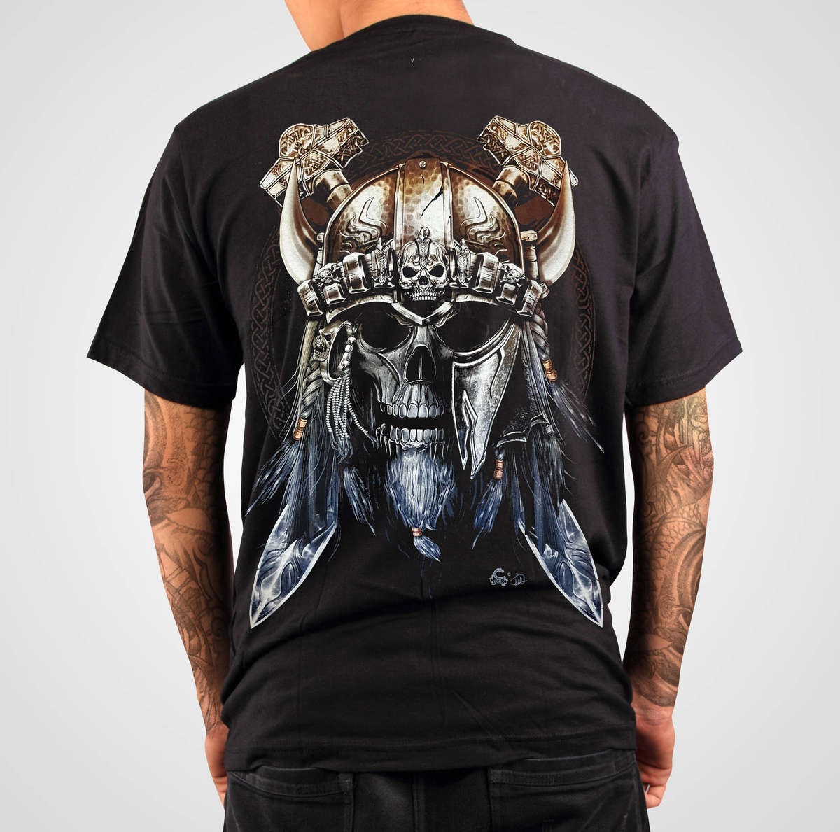 Viking Skull - Black T-shirt-High Definition Glow In The Dark (TS0063M)