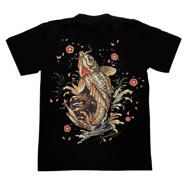 Koi Fish - Black T-shirt-High Definition Glow In The Dark (TS0118XL)