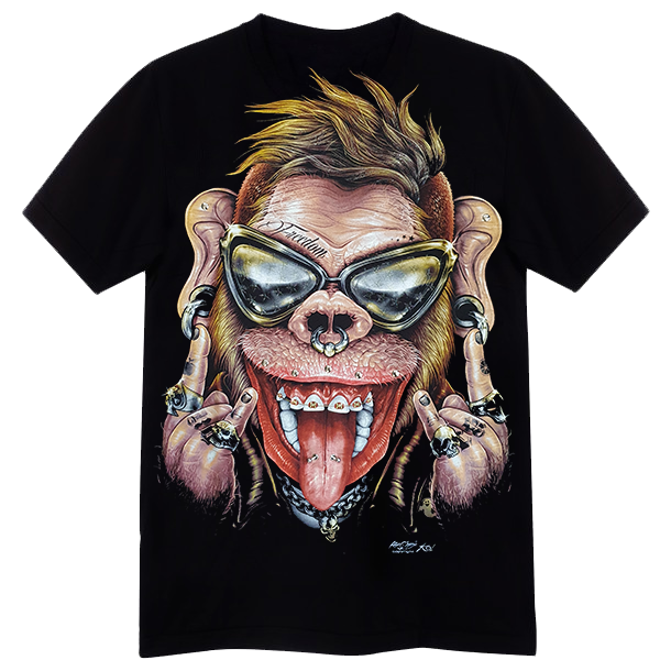 Rocker Monkey - Black T-shirt-High Definition Glow In The Dark (TS0148M)