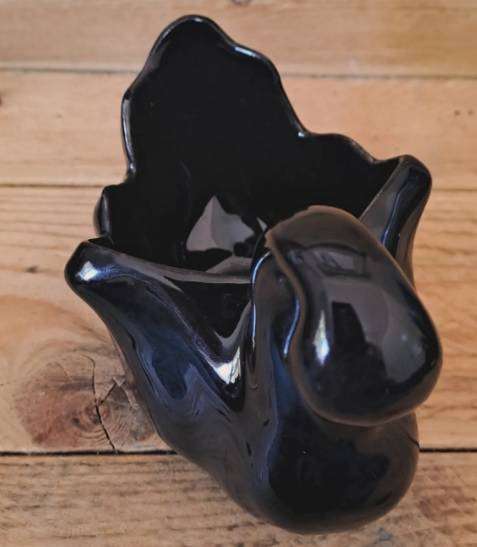 Vintage MCM Black Ceramic Swan Planter
