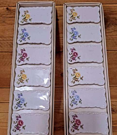 Vintage Porcelain Place Card Holders with rose decoration
