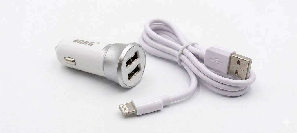 ORG 2.4A Dual USB Port Car Charger with USB to I-Phone Cable