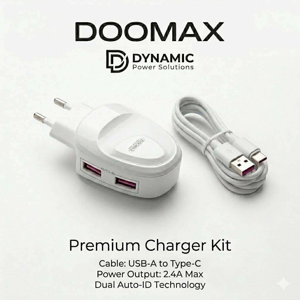 DOOMAX 2.4A Dual USB Home Charger with Type-c to USB Cable