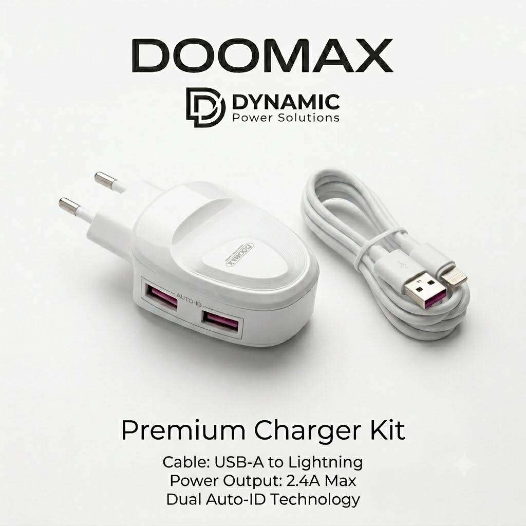 DOOMAX 2.4A Dual USB Port Home Charger with I-Phone to USB Cable