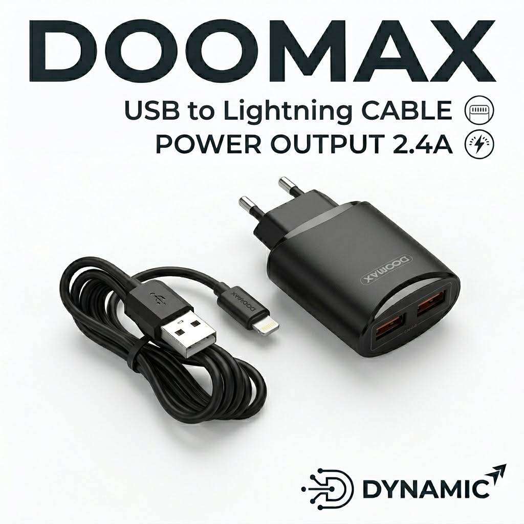 DOOMAX 2.4A Dual USB Port Home Charger with I-Phone to USB Cable