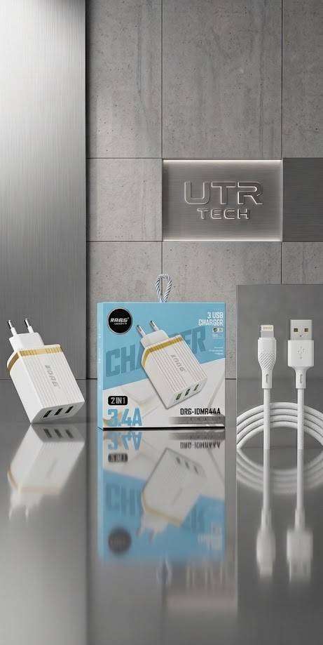 ORG 3.4A 3 USB Port Fast Charger with USB to I-Phone Cable