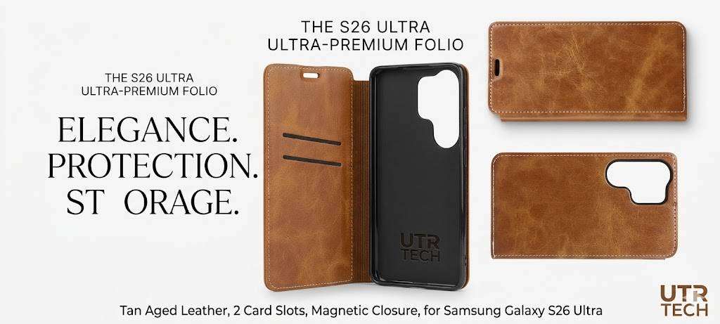 Samsung Galaxy S26 Ultra leather flip case - Brown