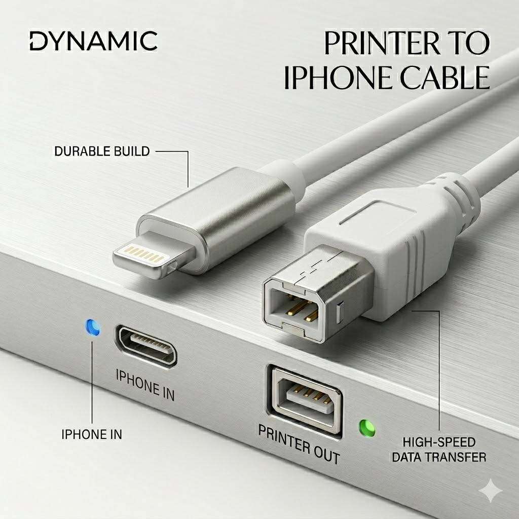 Lightning to USB 2.0 B (Printer Cable) Interface Data Transmission Connector 1M