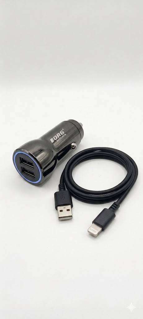 ORG 2.4A Dual USB Port Car Charger with USB to I-Phone Cable