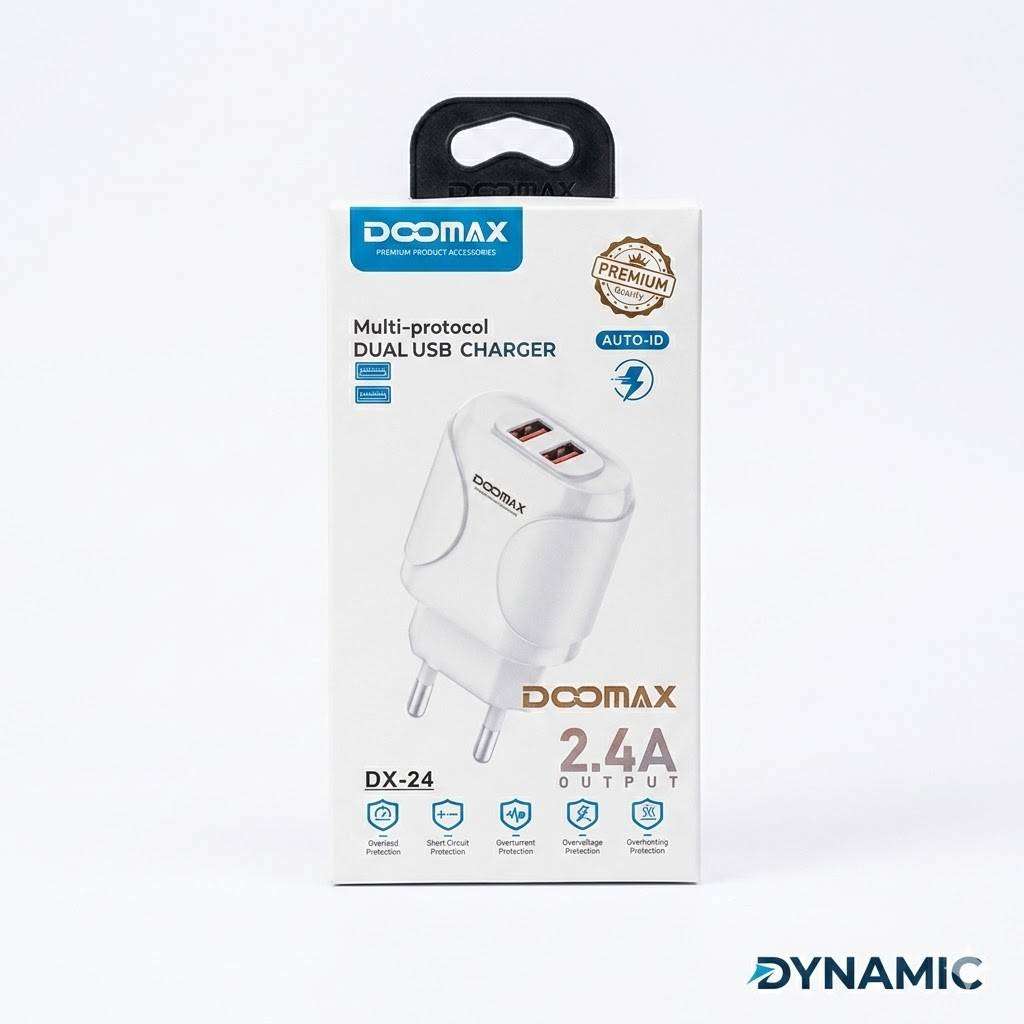 DOOMAX 2.4A Dual USB Port Home Charger with I-Phone to USB Cable