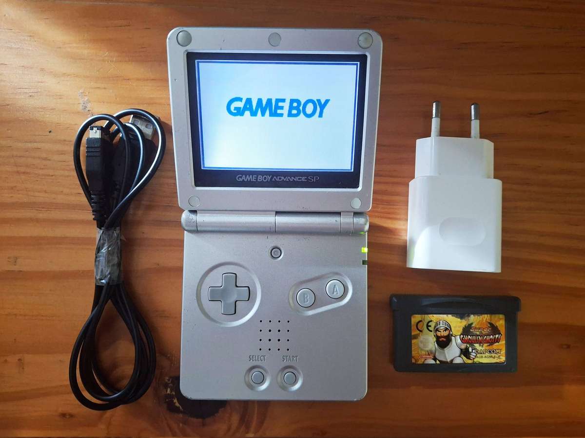 Nintendo Game Boy Advance SP with Charger, USB Cable & Game - Some Cosmetic Scratches
