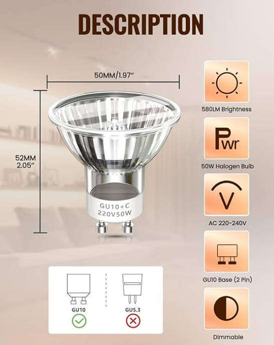 Eurolux Halogen Lamps  50W -  10 Pack