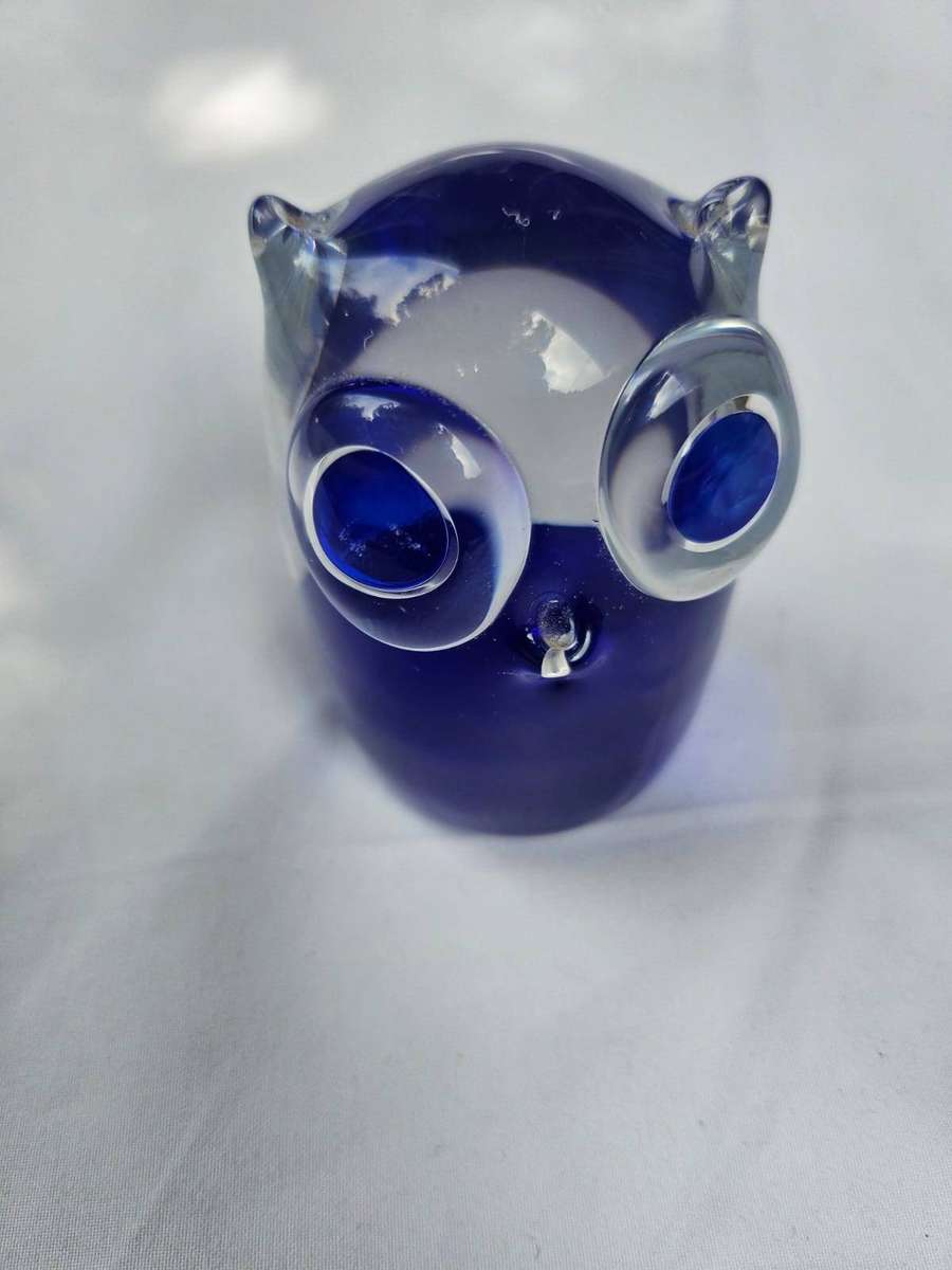 Vintage Murano Cobalt Blue Glass Art Owl Figurine