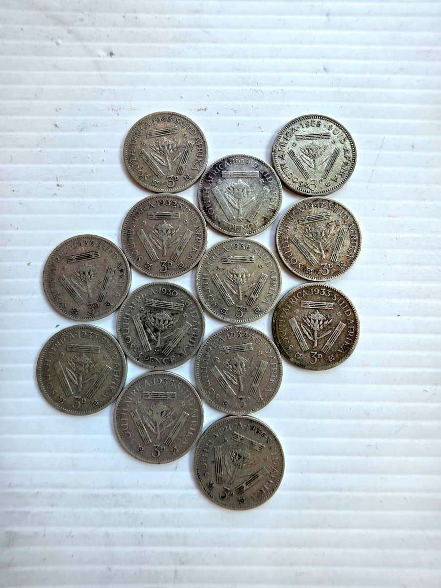 13 x South African Silver Tickey Collection (1930s1950s)
