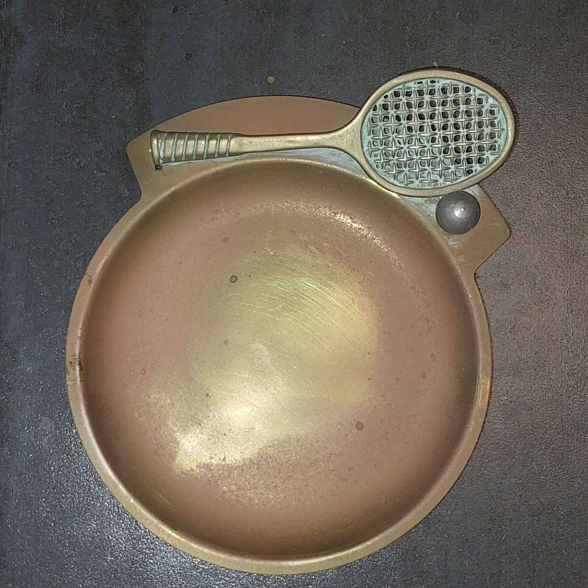 Vintage Brass Tennis Racquet Coin Trinket Dish