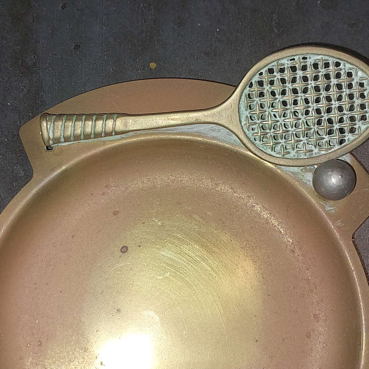 Vintage Brass Tennis Racquet Coin Trinket Dish