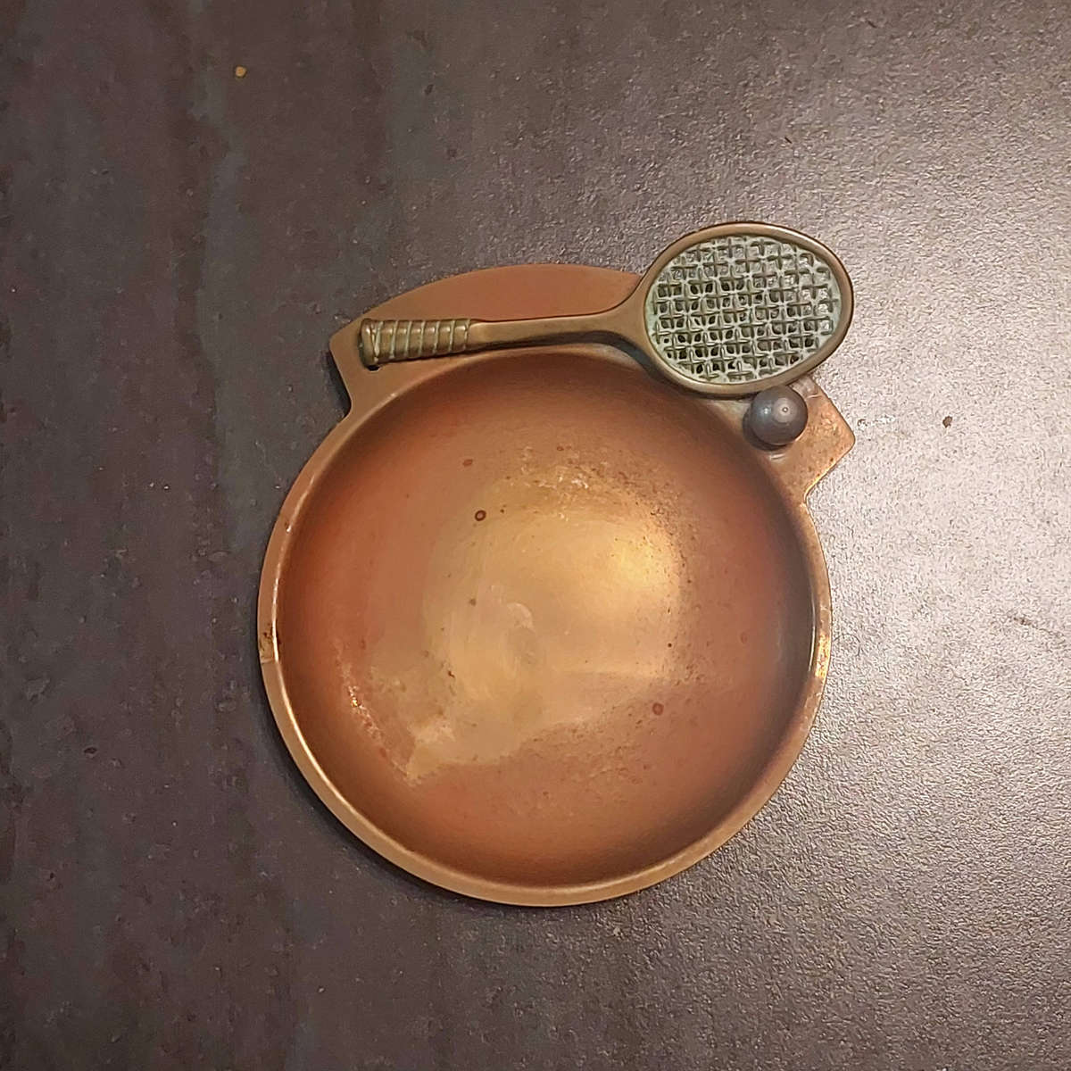 Vintage Brass Tennis Racquet Coin Trinket Dish