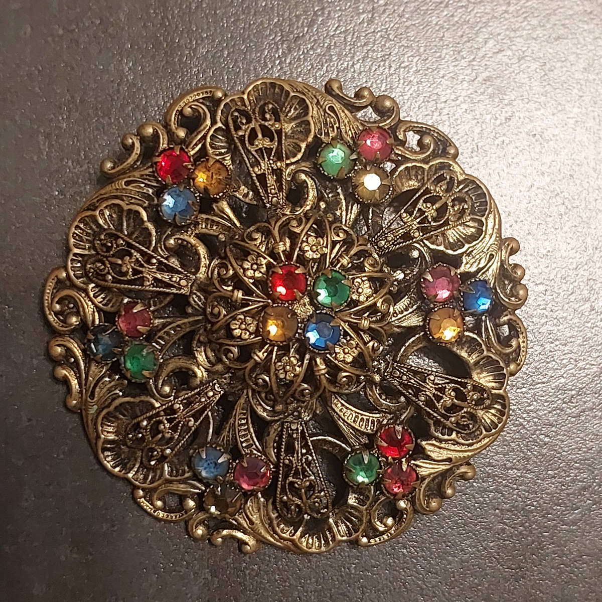 Vintage Czech Bohemian Brass Filigree Brooch