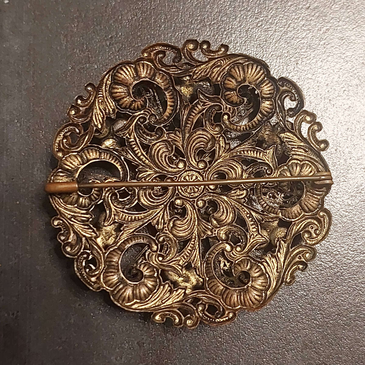 Vintage Czech Bohemian Brass Filigree Brooch