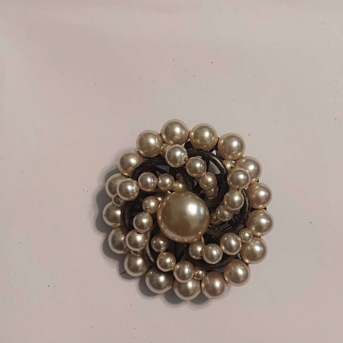 Vintage Silver - Tone (Not Sterling) Faux Pearl Cluster Broach.