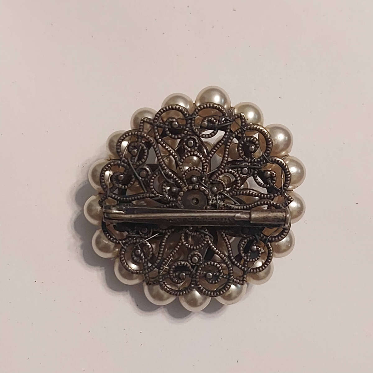 Vintage Silver - Tone (Not Sterling) Faux Pearl Cluster Broach.