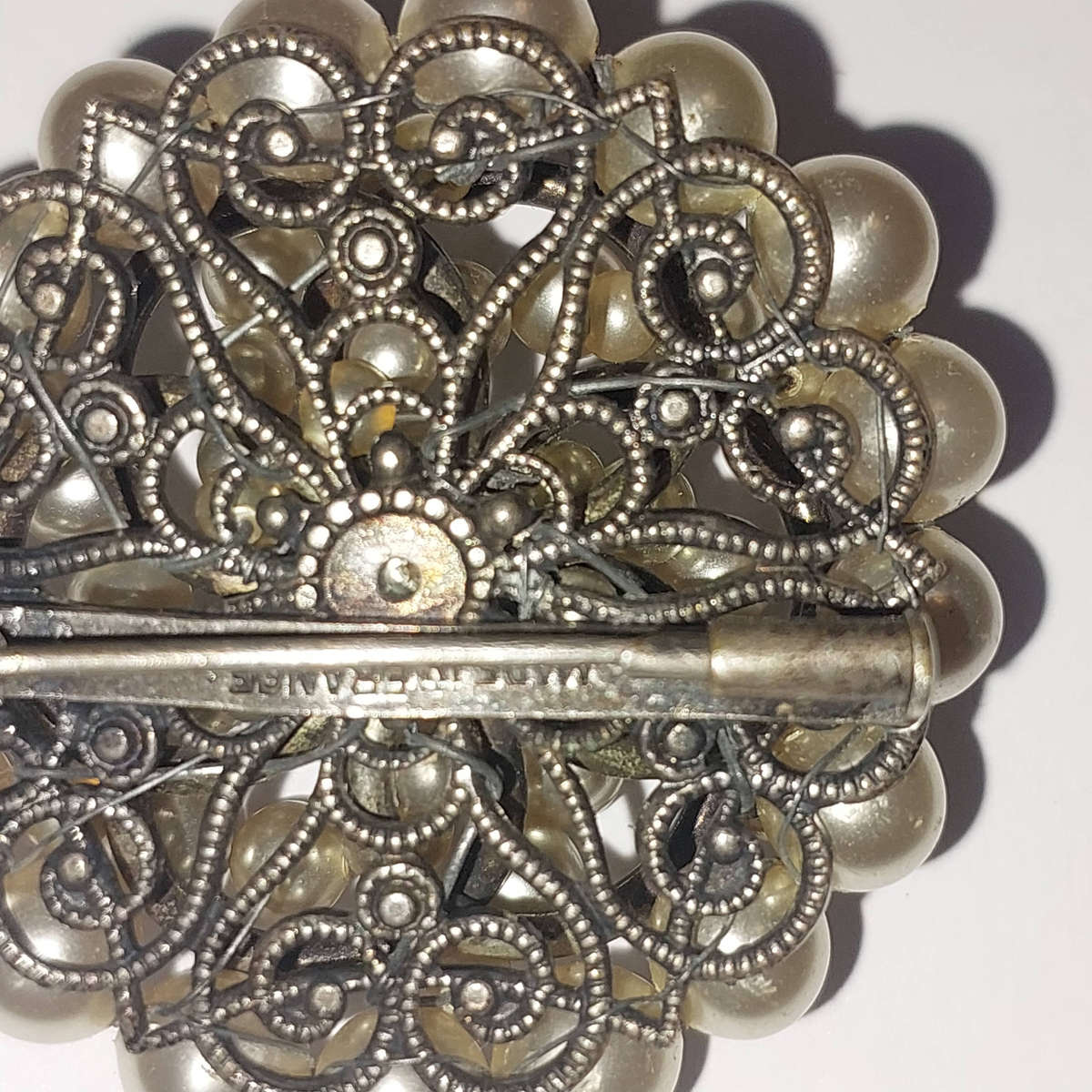 Vintage Silver - Tone (Not Sterling) Faux Pearl Cluster Broach.
