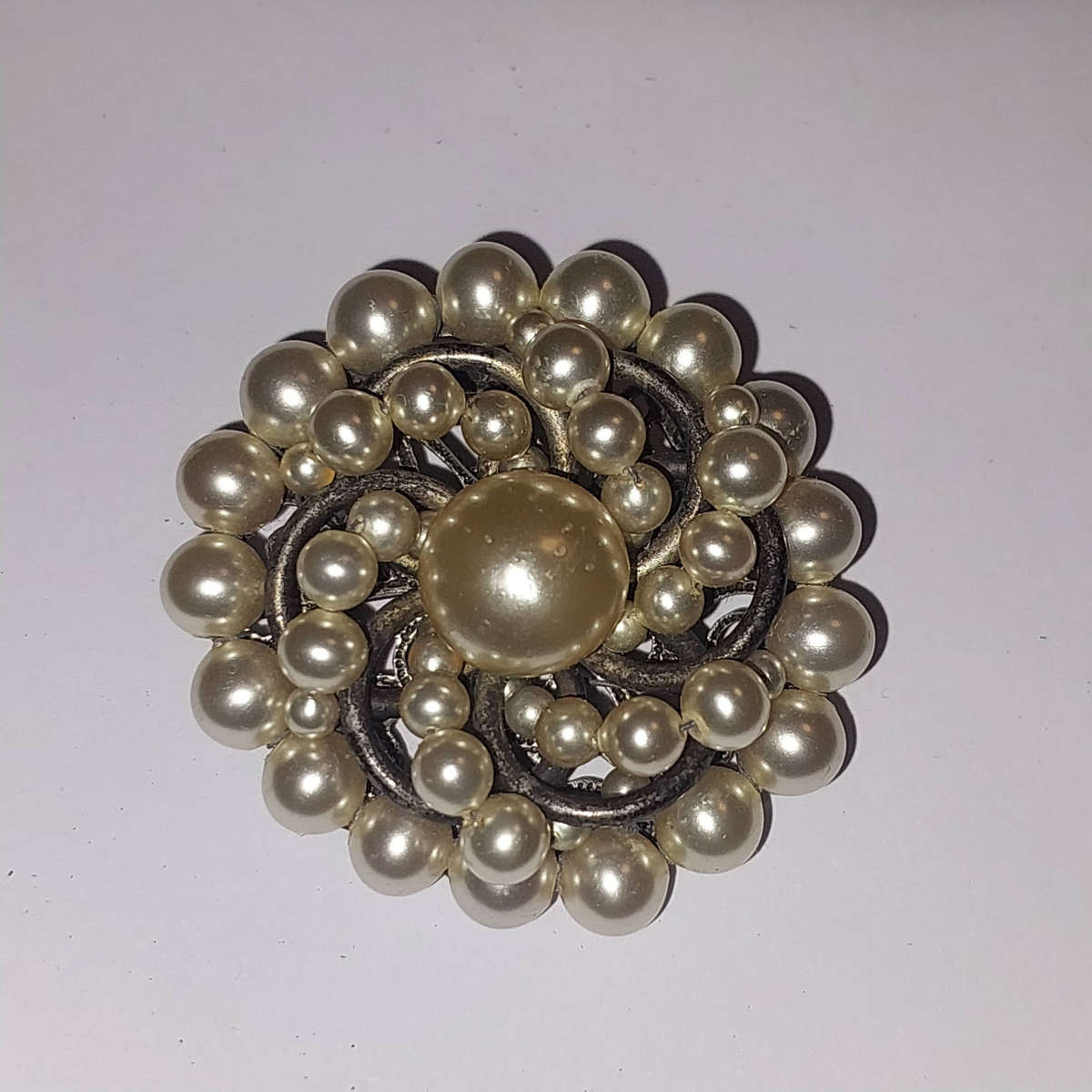 Vintage Silver - Tone (Not Sterling) Faux Pearl Cluster Broach.