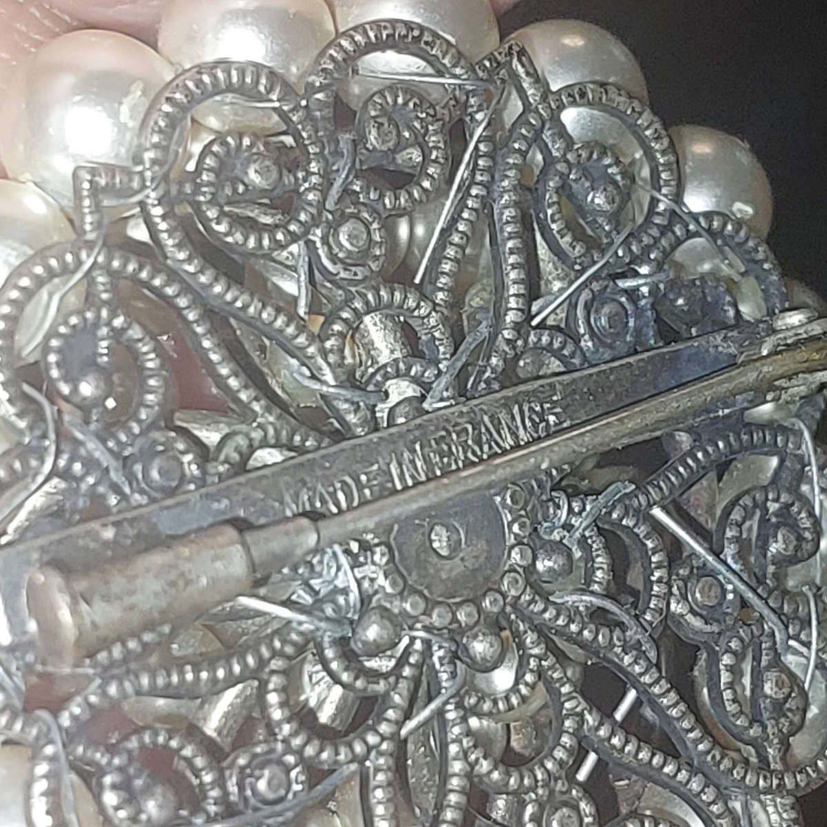 Vintage Silver - Tone (Not Sterling) Faux Pearl Cluster Broach.
