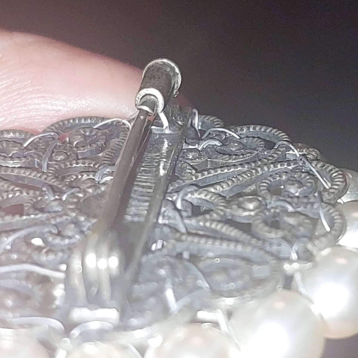 Vintage Silver - Tone (Not Sterling) Faux Pearl Cluster Broach.