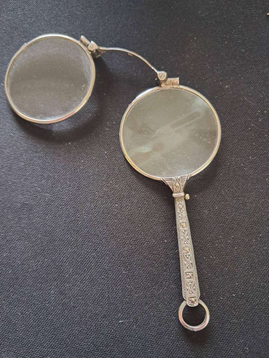 Vintage Silver Lorgnette-Folding Opera Glasses