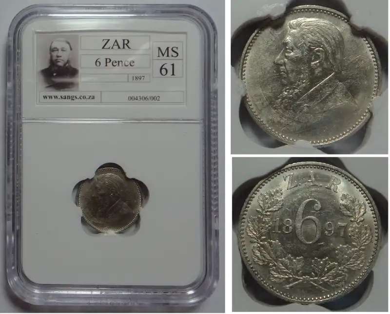 ZAR: Sixpence dated 1897. SANGS graded MS 61