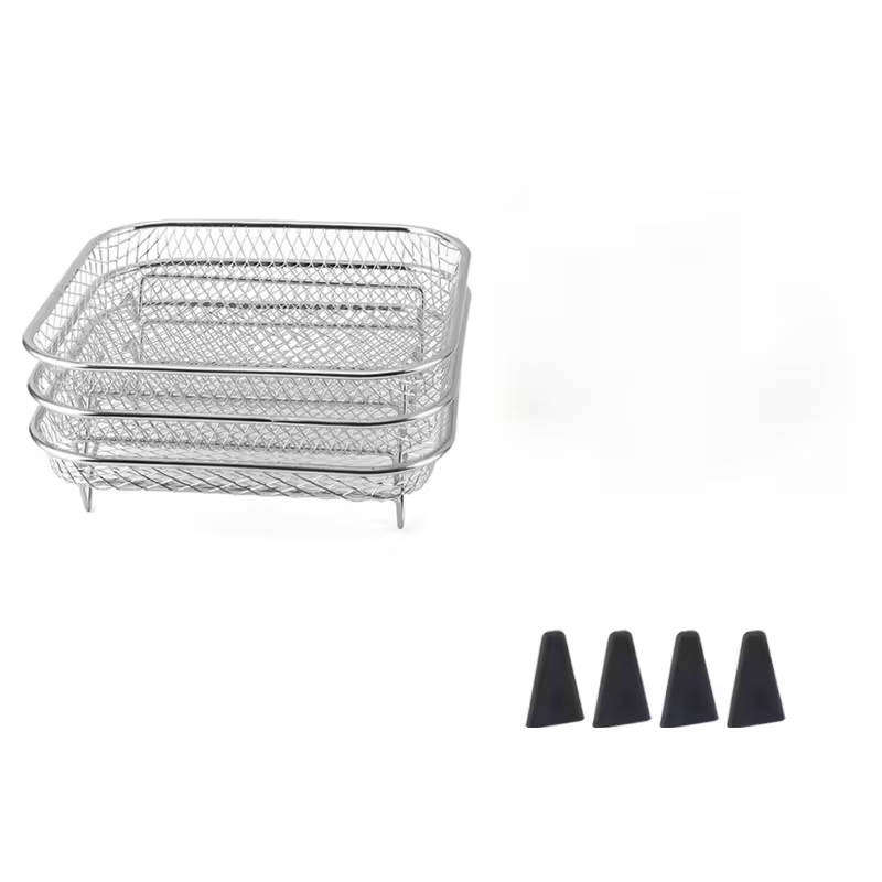 7pcs Stainless Steel Air Fryer Accessory Set: Stacking Rack, Elevation Pad
