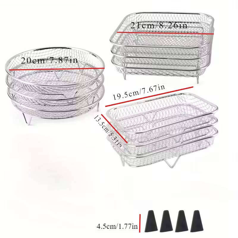 7pcs Stainless Steel Air Fryer Accessory Set: Stacking Rack, Elevation Pad