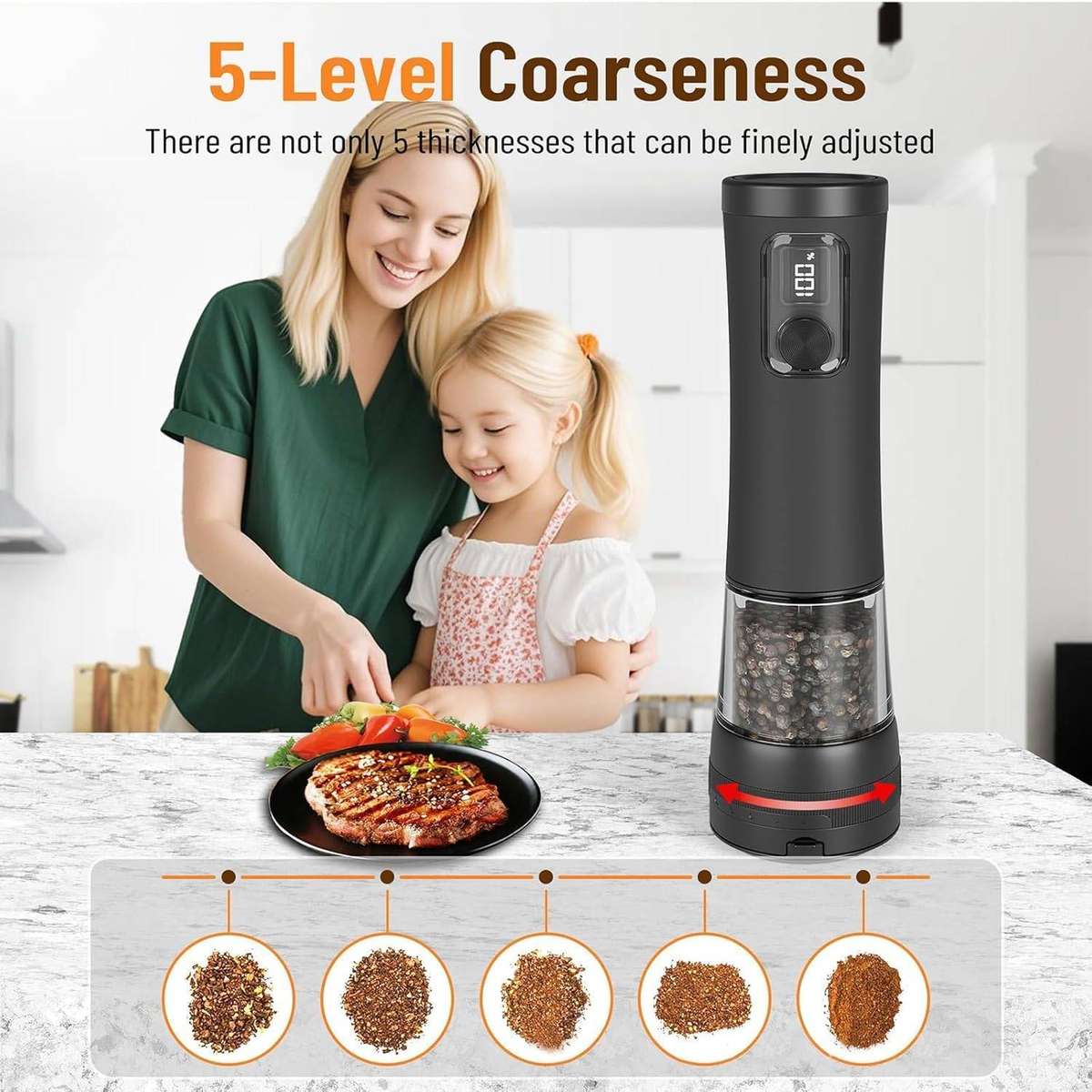 Electric Kitchen Grinder with Adjustable Coarseness  Transparent Container Electric Spice & Herb