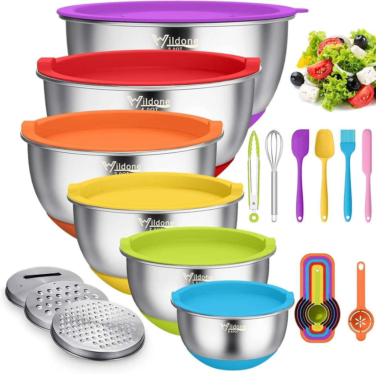 Stainless Steel Non-slip Silicone Bottom Mixing Bowl with Seal Cover Baking Set