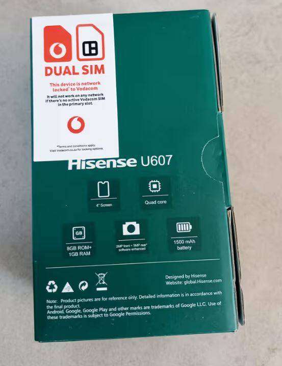 U607 Hisense Cellphone - SPECIFICATIONS: Quad core 4 Screen 8GB ROM + 1GB RAM (HIS072)