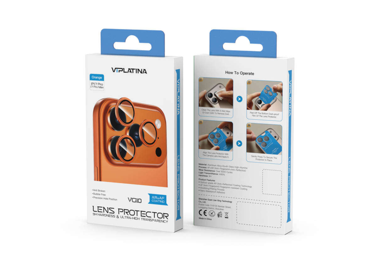 VIPLATINA VG10 Camera Lens Protector for iPhone 17 Pro/Pro Max Orange | 9H Hardness, AR+AF Coating
